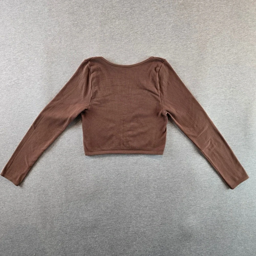 Free People Intimately Cardigan Top Womens M/L Brown Ribbed Hook‎ Eye Cropped